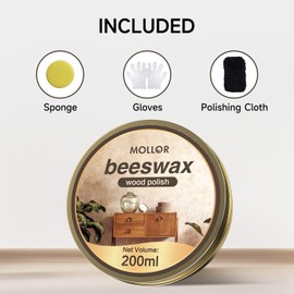 Mollor Beewax Wood Wax Wood Polish for Wood Furniture,Beeswax for Wooden Tools Wood Wax Multipurpose Beeswax Furniture Care Wooden Surfaces Wood Floor Polish Wood Polish Protection 7 Oz