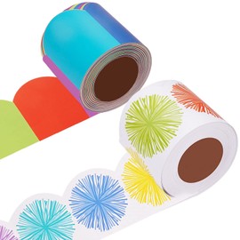 2 Rolls Bulletin Board Borders,99 ft Colorful Scalloped Borders Trim for Bulletin Boards, Desks, Lockers, Home, School or Classroom Decor(Rainbow and Burst Pom)