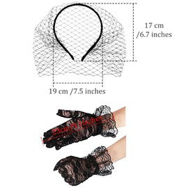 Geyoga Black Veil Headband Mesh Fascinator Hat with Lace Gloves 1920s Headpiece Tea Party Fascinator Veil for Women Wedding Bridal Tea Party