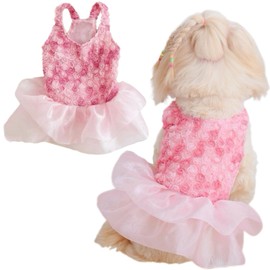 Yaopelky Cute Dog Dresses Princess Heart Flower Pet Clothing for Cats Small Medium Dogs Breathable Puppy Tulle Dress Pet Outfit for Yorkie Teddy Chihuahua Clothes (Pink-Rose, M(2.5-4kg))