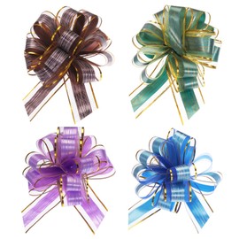 uxcell 20pcs 9 Inch Extra Large Pull Bow Gift Wrapping Bows Ribbon Organza for Wedding Baskets Presents Christmas Party, Green/Blue/Purple/Coffee