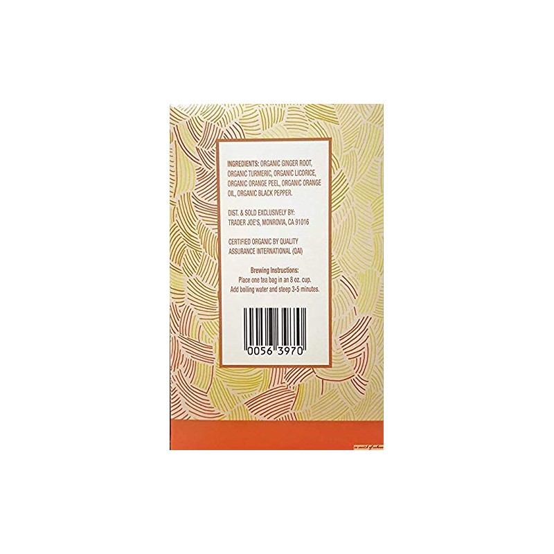 Trader Joe's Organic Ginger Turmeric Herbal Tea 20 ct (Pack