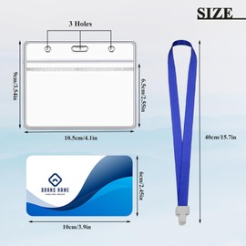 20 Pcs ID Card Holder, Horizontal Name Badge Holders with Lanyards, Clear Plastic Name tag Holder, Waterproof ID Badge Holders Sleeve for School, Office