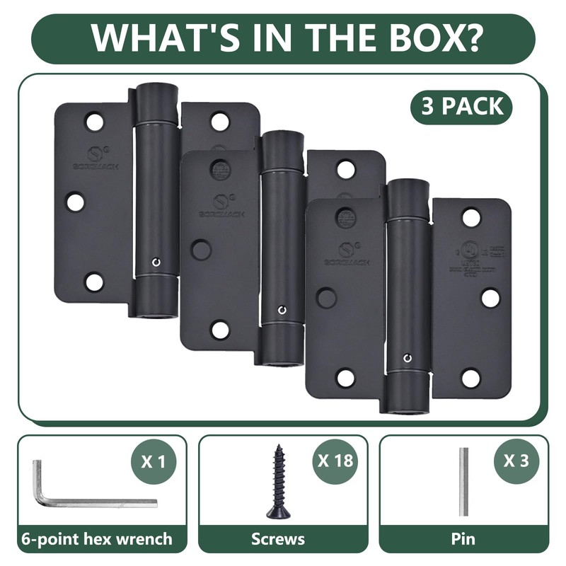 SORGMACH Self Closing Hinge 3 ½"x 3 ½" Adjustable 3