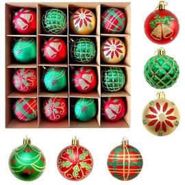 16 Pieces Christmas Baubles 60mm Christmas Ball Ornaments Decor for Xmas Tree Shatterproof Balls Seasonal Decorative Hanging Ball Ornaments for Xmas Party Holiday Home Xmas Decor Red and Gold Green