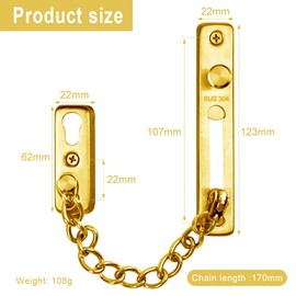 Door Chain, Security Lock Home Door, Door Lock, Door Safety Latch, Door Latch, Security Chain, Door Lock Burglary Protection, Lock for Doors (Elegant Gold)