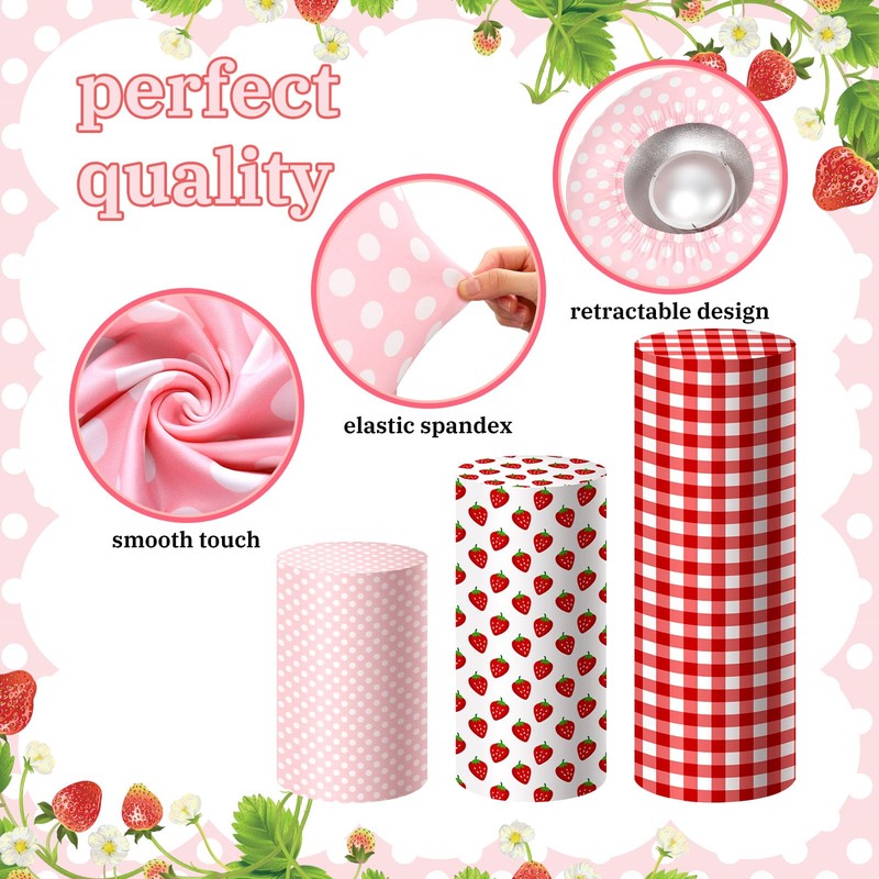 SmoothNovelty 3 Pcs Strawberry Cylinder Pedestal Stand Covers Spandex Plinth
