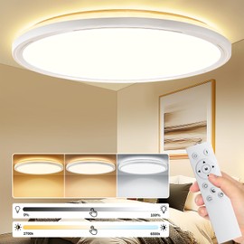 Taipow 24W 2642LM Dimmable LED Ceiling Light with Remote Control, Ultra Thin 3000K-6500K Flush Mount Ceiling Lamp for Bedroom Kitchen Hallway Balcony Porch, Ø30cm - White