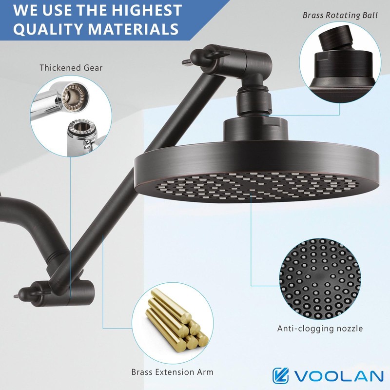 Voolan Rain Shower Head with Extension Arm - High Pressure