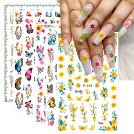 JMEOWIO 10 Sheets Flower Butterfly Nail Art Stickers Decals Self-Adhesive Nail Supplies Design Decoration Accessories