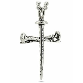 Shields of Strength Men's Nail Cross Necklace - Stainless Steel, Gold Plated, Christian Faith, John 19:30, Religious Jewelry