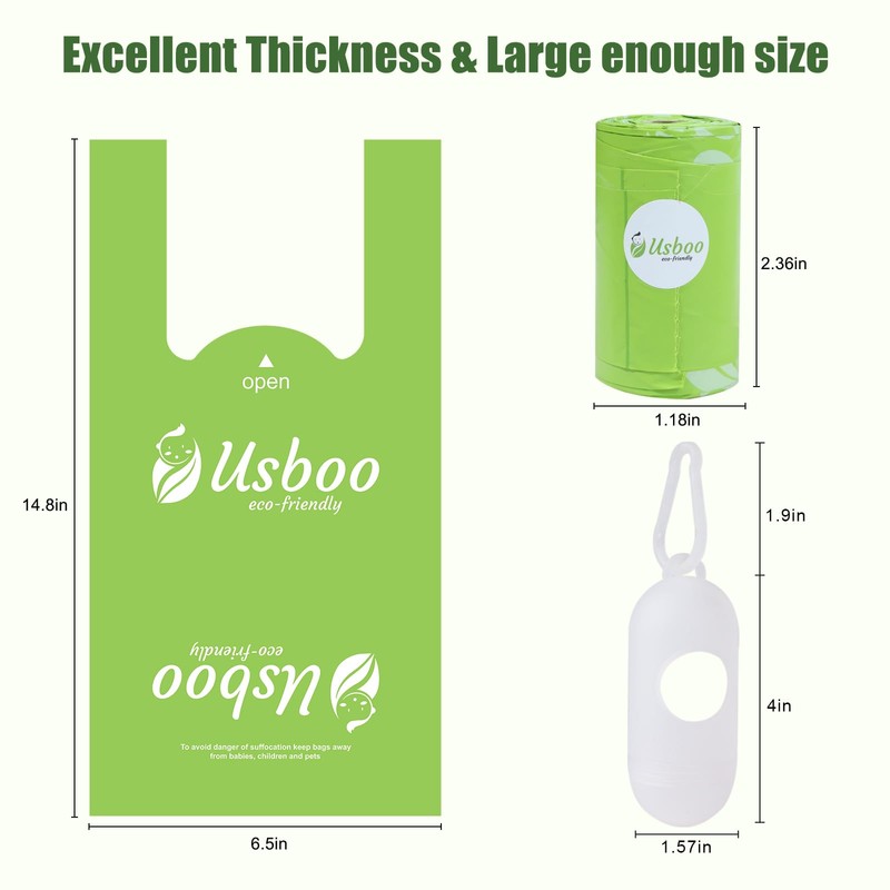 USBOO Biodegradable Disposable Diaper Bags, 200 Count, 1.0 Liters Capacity,