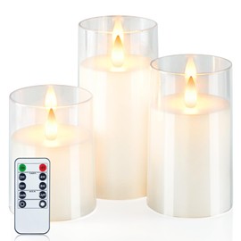 Homemory Realistic Flickering Battery Operated Candles, LED Fake Electric Candle with Remote Control and Timer, Flameless Candles for Home, Christmas Decoration, White, Set of 3