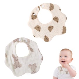 ZXCHOME Pack of 2 Baby Bibs Soft Absorbent and Waterproof Neckerchiefs Drool Bibs Burp Cloths Baby with Press Stud for Baby Boys and Girls Toddlers, multicoloured