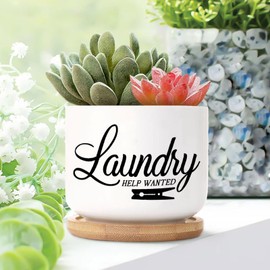 DecStic Laundry Ceramic Planters Bible Verse Planters for Outdoor Plants with Drainage Holes and Saucers Pot for Indoor Outdoor Garden