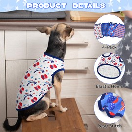 Vehomy 4Pack 4th of July Dog Shirt USA Flag Puppy Cat Sleeveless Shirts Independence Day Dog Vest Stripes Stars Pet Tank Tops Outfits Clothes for Small Medium Dogs XS