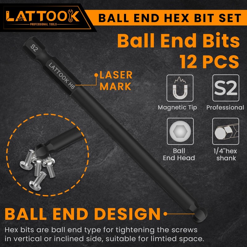 Ball End Hex Head Allen Wrench Drill Bit Set, 12PCS
