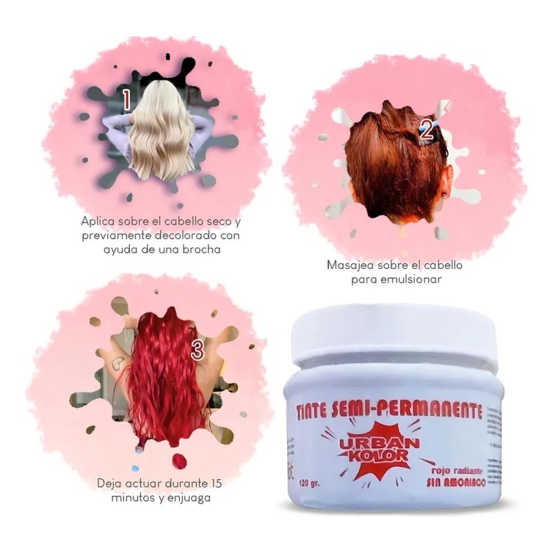 Tintes Fantasia Para Cabello Semipermanente Sin Amoniaco Tono Rojo Radiante