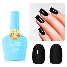 Imtiti Black Gel Polish, Black Gel Polish 3 in 1 One Step Gel Polish Kit, Soak Off LED U V Gel Polish Nail Art Starter Manicure Salon for Women Girls 0.3 Fl Oz