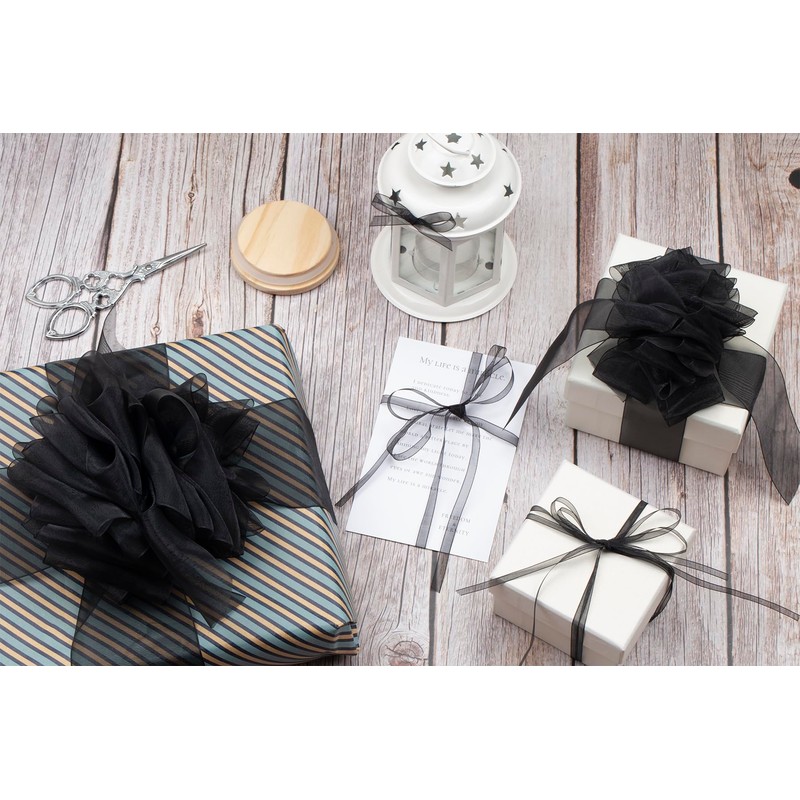 [JOKOVIKI] Black Organza Ribbon 6mm Width - Perfect for Gift