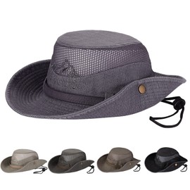 Obling Sun Hat, Fishing Hat UPF 50 Wide Brim Bucket Hat Safari Boonie Hat Grey