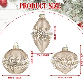 Soulchen 3 Pcs Christmas Glass Ball Ornaments Beaded Sequined Glitter Ball Christmas Tree Decorations Hanging Xmas Glass Baubles for Holiday Xmas Tree Party Decor(Champagne)