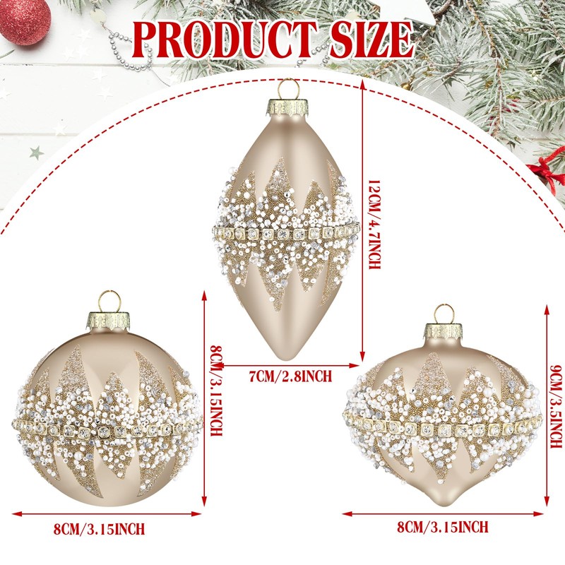 Soulchen 3 Pcs Christmas Glass Ball Ornaments Beaded Sequined Glitter