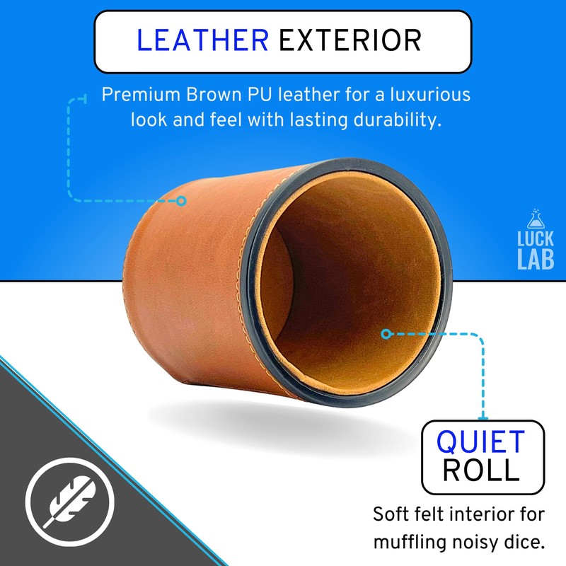 Luck Lab Brown Leather Dice Cup with Lid Including 6