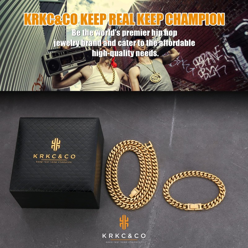 Krkc&Co Men's Kihei Chain Necklace and Bracelet, 0.3 in (8
