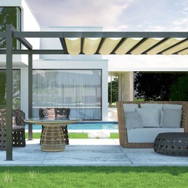 E&K Sunrise 8' x 18' Sun Shade Sail Straight Edge 240GSM Canopy Shade Cover with D-Ring Grommets UV Block for Outdoor Pergola Garden Patio Deck Backyard (Beige)