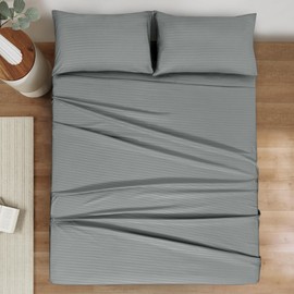 Mejoroom Striped Full Size Sheets - Extra Soft Bed Sheets with 16inches Deep Pocket, Breathable, Wrinkle, Fade and Stain Resistant - 4 Piece Set (Full, Striped Gray-01)