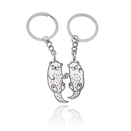 Hyxodjy Pack of 2 Otter Key Chains Metal Cute Animals Key Chain Oters Cartoon for Friends and Couple as Car Key Chain Bags Accessories Gifts (Silver), silver