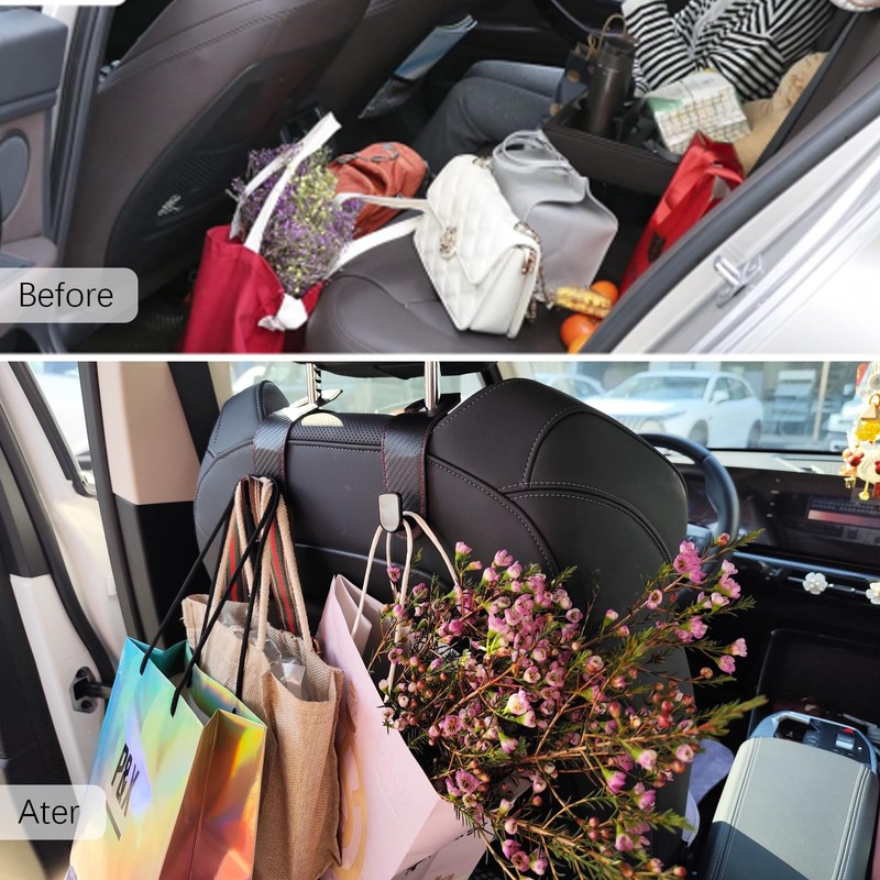 Gluebar 2 Pack Headrest Hooks for Purses and Bags, Car