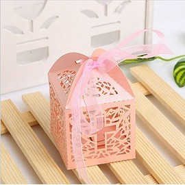 Musuntas 50-Piece Birdcage Design Wedding Christening Guest Gift Box Cardboard Box Table Decoration Candy Box Wedding Decoration Baby Shower Candy Box (Pink)