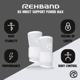 Rehband RX Wrist Support Power Max - 3-in-1 Wrist Bandage Fitness & Strength Training, 5 mm SBR / Neoprene Wrist Wrap Protects & Stabilises the Wrist - 1 Pair, Colour: Arctic/White, Size: L