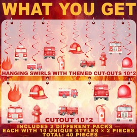 40 Pack Fire Truck Hanging Decorations – Firefighter Birthday Decorations for Boys, Fire Truck Party Supplies and Rescue Theme Decor