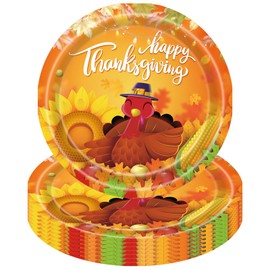 POPOYU 16P 9 Inch Paper Plates Thanksgiving Day Party Tableware Set for 16 Guests, Thanksgiving Day Tableware Set Thanksgiving Day Decor Plastic Tablecloth, Paper Plates, Napkin Cups for Thanksgiving