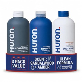 Kit de ducha Huron - Champú, acondicionador y gel de baño para hombres - Aroma a sándalo y pimienta negra - Champú y acondicionador hidratante y nutri