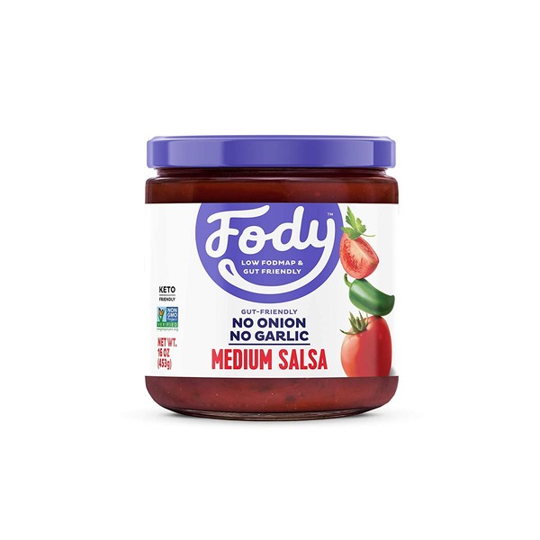 Fody Foods Vegan Medium Salsa | Chunky Tomato Jalapeno Salsa | Low FODMAP Certified | Gut Friendly IBS Friendly Kitchen Staple | Gluten Free Lactose Free Non GMO