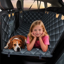PAWPROVED Back Seat Extender for Dog, Waterproof Dog Car Seat Cover for Back Seat, Hard Bottom Car Seat Cover, Large Space Hammock for Car Truck SUV, Pet Seat Cover Holds 450lbs(Black)