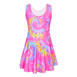 WhizBuzz Girls' Swimwear Size 4-5t One Piece Sleeveless Yellow Rose Tie Dye Skirted Bathing Suit for Kids Summer