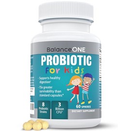 Balance ONE Probiótico infantil de liberación prolongada hasta 15 veces más supervivencia, 3 mil millones de UFC, apoyo intestinal y digestivo para...