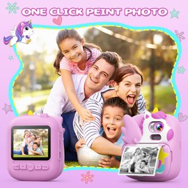 CAMCLID Kids Camera Instant Print, 2.4’‘ Instant Camera for Kids with 32G SD Card & Print Photo Paper, 1080P HD Video Toddler Camera, Christmas Birthday Gifts for Boys Girls Age 3-12(Purple)