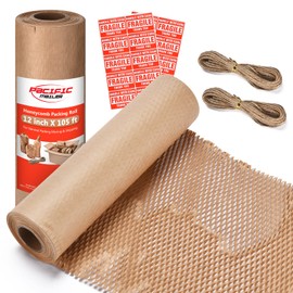 Honeycomb Packing Paper Pacific Mailer 12" x 105' Packing Paper for Moving Paper Bubble Cushioning Wrap Moving Supplies 20 Fragile Sticker Labels, 2 Jute Ropes
