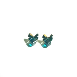 Fashion Jewelry E0013 Retro Women Gold Finished Bow knot Cube Square Mini Stud Post Earrings