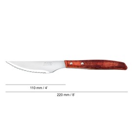 ARCOS 4 Inch Steak Knife Set of 6. Pocket Knife Pack with Smooth Edge for Cutting and Fillet Meat. Stainless Steel Blade and Red Compressed-Wood Handle. Brown Color. Series Forest