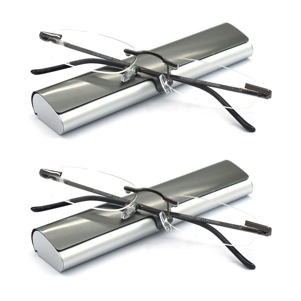 EYE ZOOM Rimless Reading Glasses with Slim Case Men and