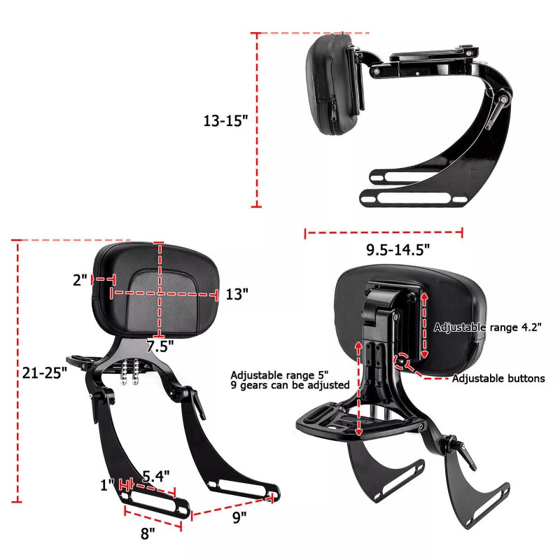 XR Multi-Purpose Passenger Driver Backrest For Harley Street Bob Heritage