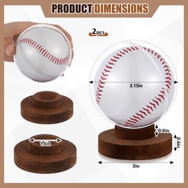 Vercraft 2 Sets Baseball Display Case Wood Base Baseball Holder Stand Box Round Clear Ball Holder with Wooden Base for Single Ball
