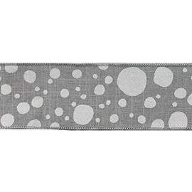 Grey White Glitter Polka Dots on Royal Canvas Wired Edge Ribbon - 10 Yards (2.5")